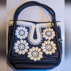 BRIGHTON MASTERPIECE CROWN JEWELL WINSLET EMBROIDERED BEADED LEATHER BAG